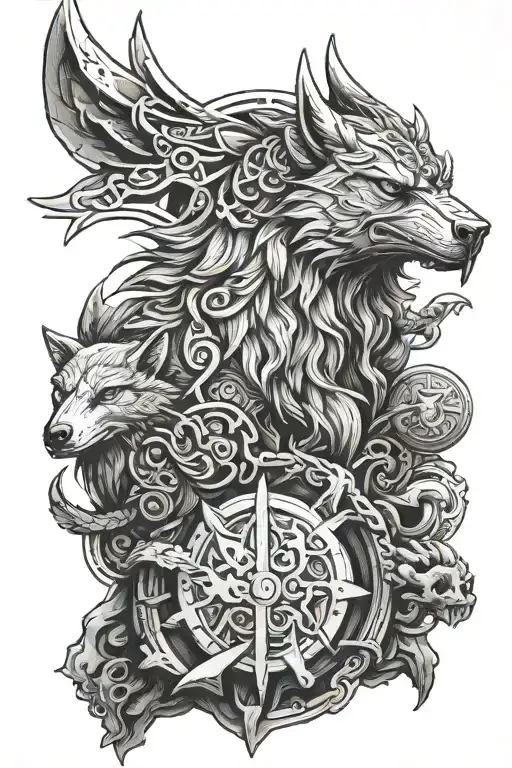 Odin, Huginn and Muninn, Thor, mjolnir, fenrir tattoo design idea