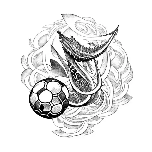 Book with soccer ball withleviathan with small roses with laurel wreath tattoo design idea