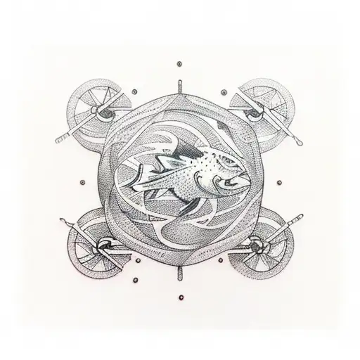 minimal fish pedaling bicycle geometric tattoo design idea