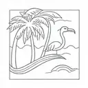 palm tree, waves, flamingo, sun, alligator tattoo design idea