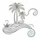 palm tree, waves, flamingo, sun, alligator tattoo design idea