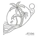 palm tree, waves, flamingo, sun, alligator tattoo design idea