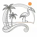 palm tree, waves, flamingo, sun, alligator tattoo design idea