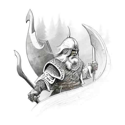 Combine symbols of Viking warriors with natural elements like trees and mountains tattoo design idea