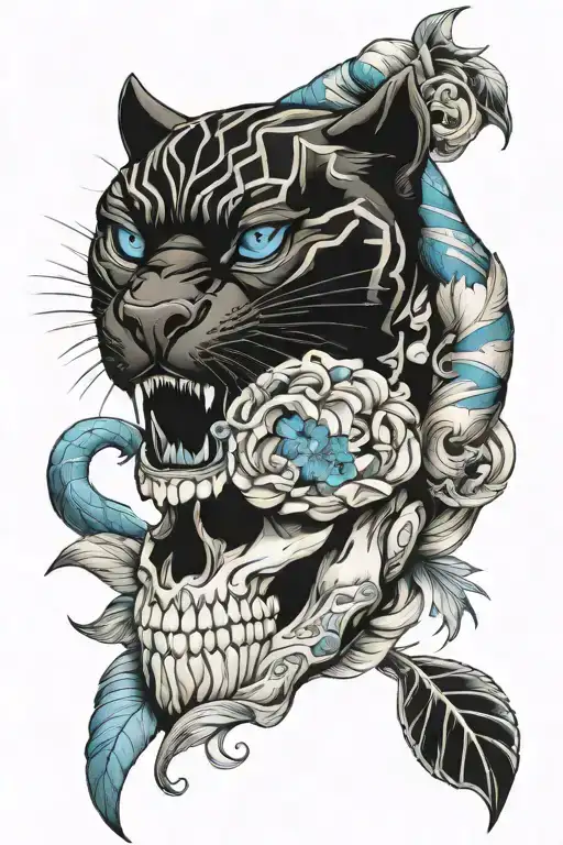 black panther skull blue eyes tattoo design idea