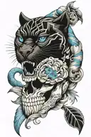 black panther skull blue eyes tattoo design idea