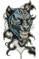 black panther skull blue eyes tattoo design idea