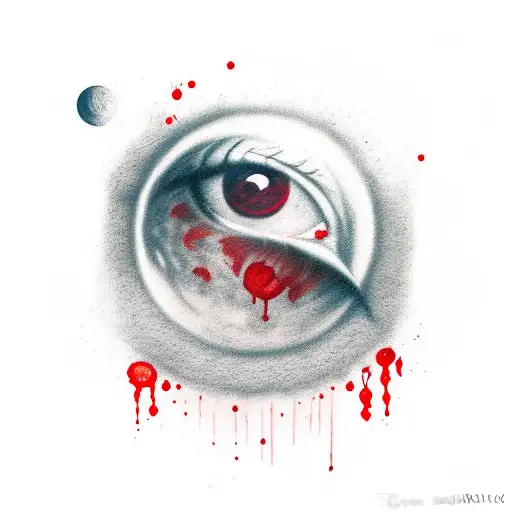 Blood Moon with an eye crying blood, with smoke effect tattoo design idea
