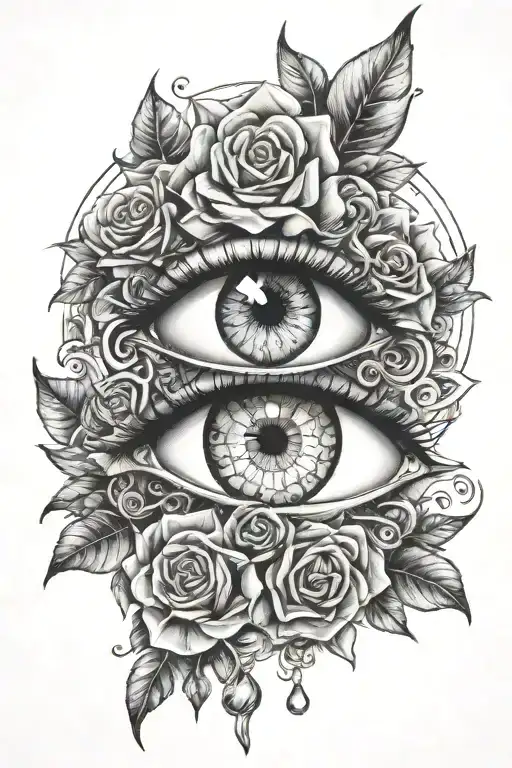 magic symbols, roses and crystals within eyes  tattoo design idea