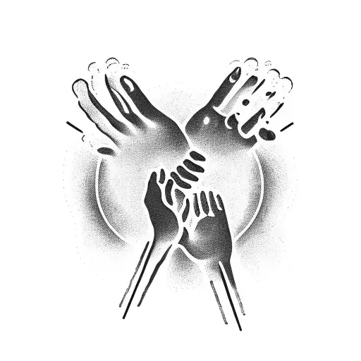 A pair of hands reaching out for help with flames in the background tattoo design idea