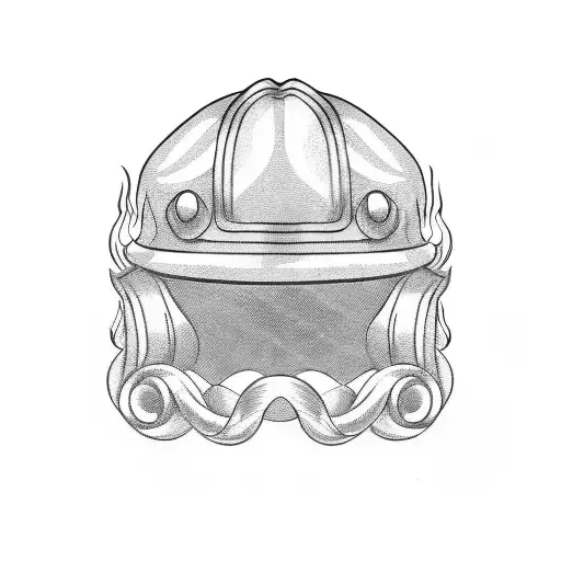 A blackwork tattoo of a firefighter's helmet engulfed in flames tattoo design idea