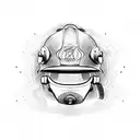 A firefighter helmet surrounded by intricate dotwork flames tattoo design idea
