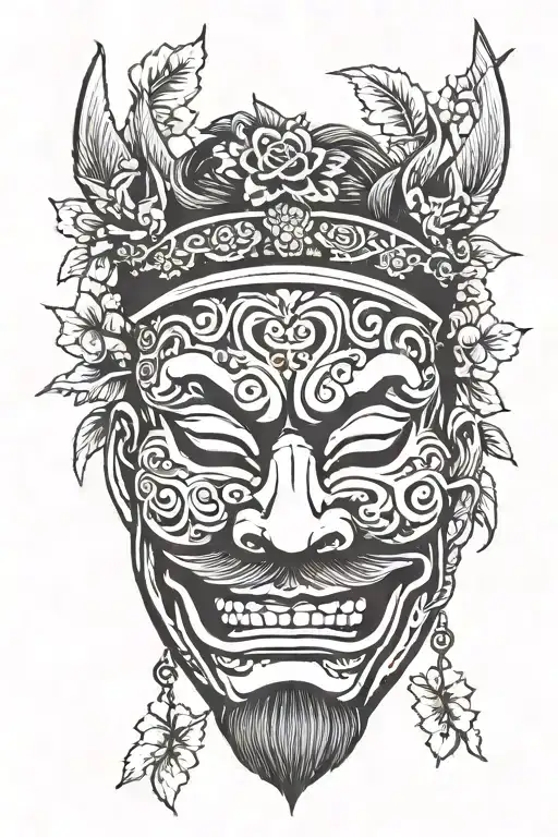 Antique comedy mask with laurel wreath crown tattoo design idea