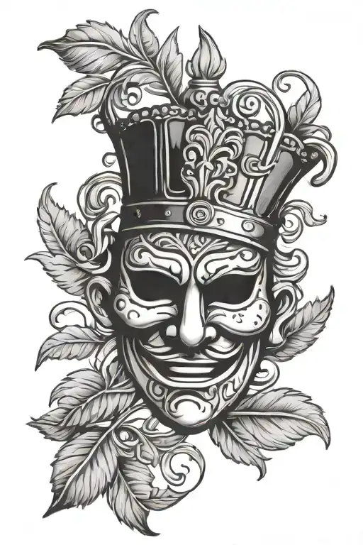 Antique comedy mask with laurel wreath crown tattoo design idea