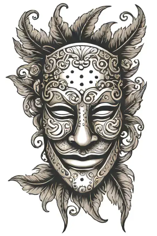 Antique comedy mask with laurel wreath tattoo design idea