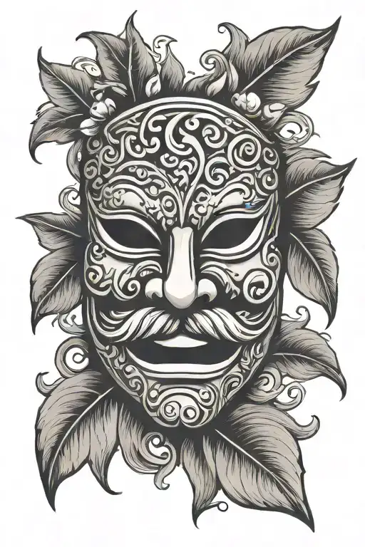 Antique comedy mask with laurel wreath tattoo design idea