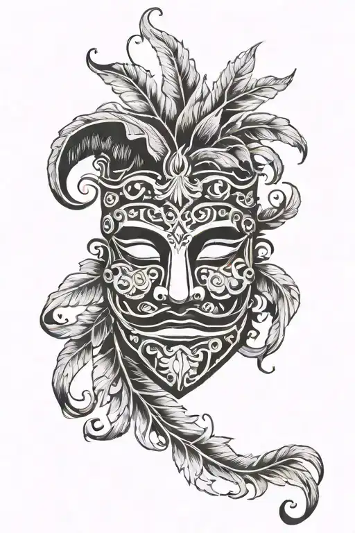  Antique comedy mask with laurel wreath wrapped loosely tattoo design idea