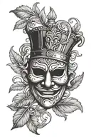 Antique comedy mask with laurel wreath crown tattoo design idea