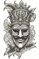 Antique comedy mask with laurel wreath crown tattoo design idea
