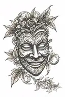  Antique comedy mask with laurel wreath wrapped loosely tattoo design idea