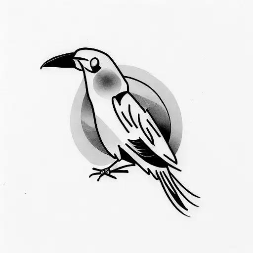 A minimalist tattoo of a crow holding drug-related items in its beak tattoo design idea