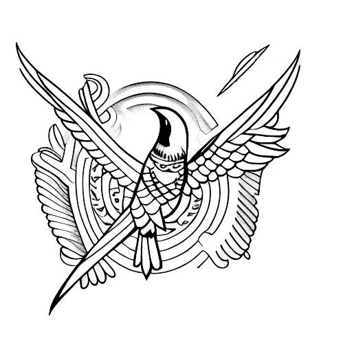 A minimalist tattoo combining a crow and symbols of the drug trade tattoo design idea