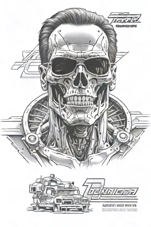A tattoo of Arnold Schwarzenegger's face morphing into the Terminator T-800 skull tattoo design idea