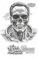 A tattoo of Arnold Schwarzenegger's face morphing into the Terminator T-800 skull tattoo design idea