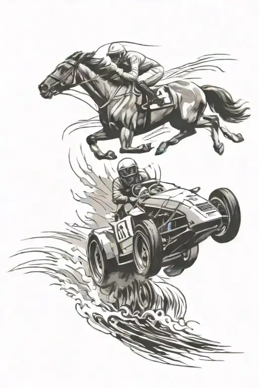 f1 car racing and a horse galloping tattoo design idea