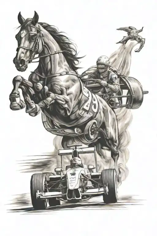ferrari f1 car racing and a horse  tattoo design idea