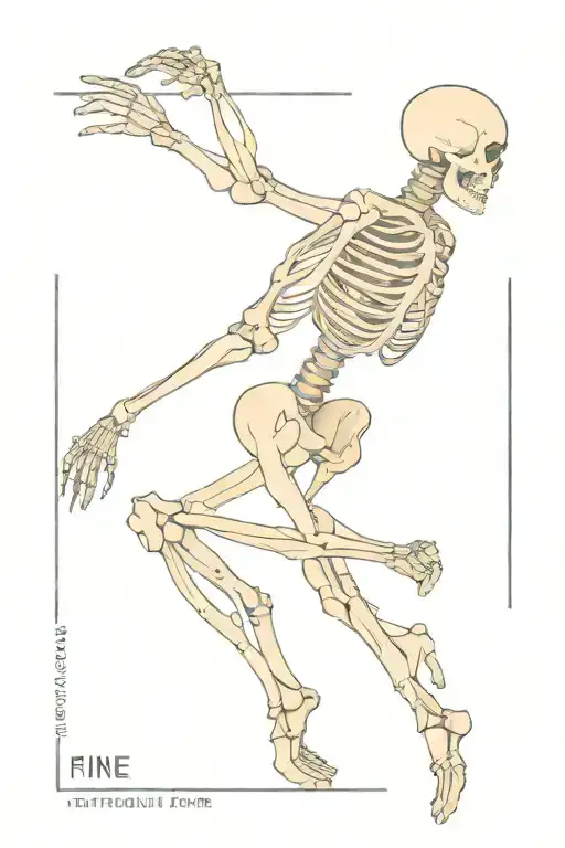 spine tattoo of skeleton arm with dance inspired tattoo tattoo design idea