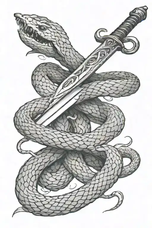 sword stabbing snake wrapped tattoo design idea
