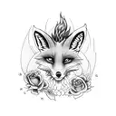 9 tail fox with fire and roses tattoo design idea