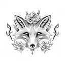 9 tail fox with fire and roses tattoo design idea