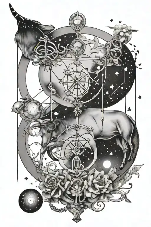 libra and taurus constellation intertwined tattoo design idea
