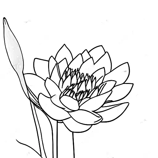 waterlilly with marigold flower bouquet with long stems  tattoo design idea