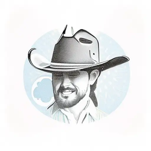 cowboy hat with a sunset with cardinal flying with monarch butterfly  tattoo design idea