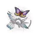 sunset with cardinal with monarch butterfly  tattoo design idea