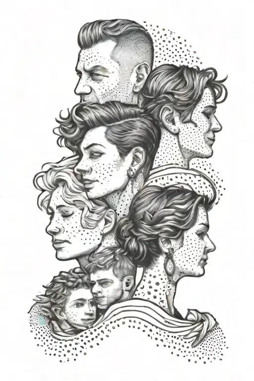 wife husband with three sons tattoo design idea