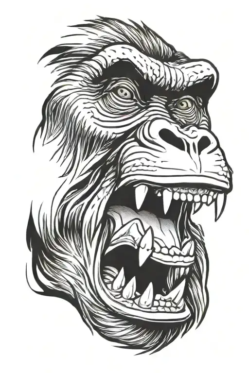 Gorilla angry mouth open tattoo design idea