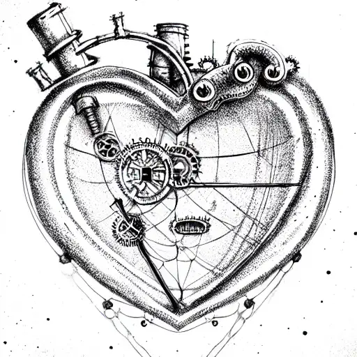 steampunk heart tattoo design idea