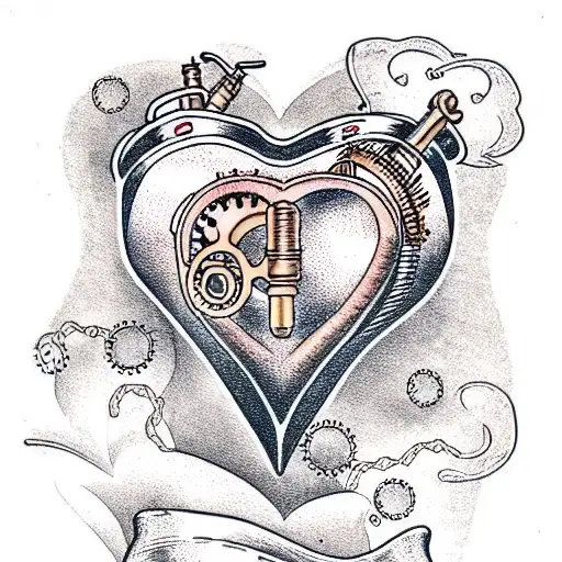 steampunk heart tattoo design idea