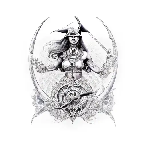 mulher pirata segurando arma tattoo design idea