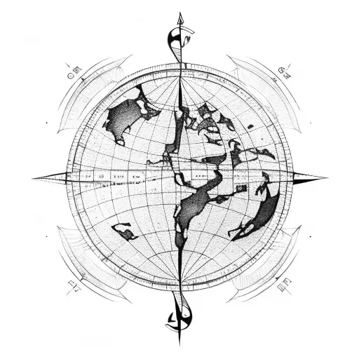 globe with cardinal compass tattoo design idea
