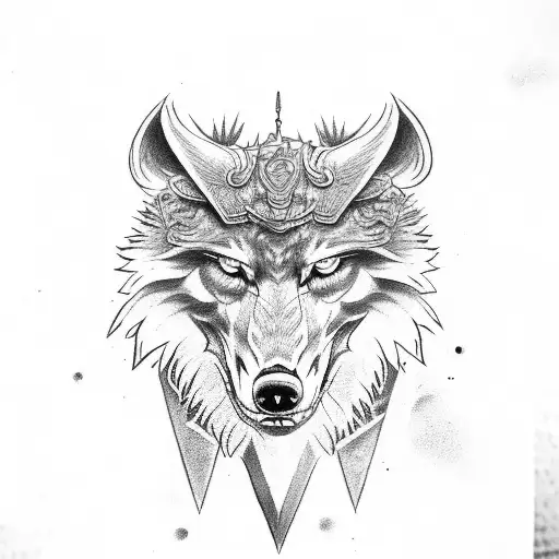 German Sword and Wolf with red eyes tattoo design idea