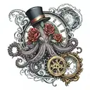 octopus, roses blooming, storm clouds, lightning bolts, pocketwatch, eyes  tattoo design idea