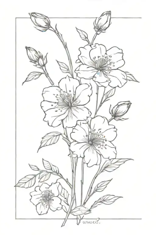 birth flower bouquet with December, January, September, August and flower bud. fine line with stems tattoo design idea