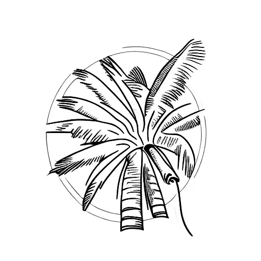 A minimalist tattoo of a motorcycle cruising along a beach with palm trees in the background tattoo design idea
