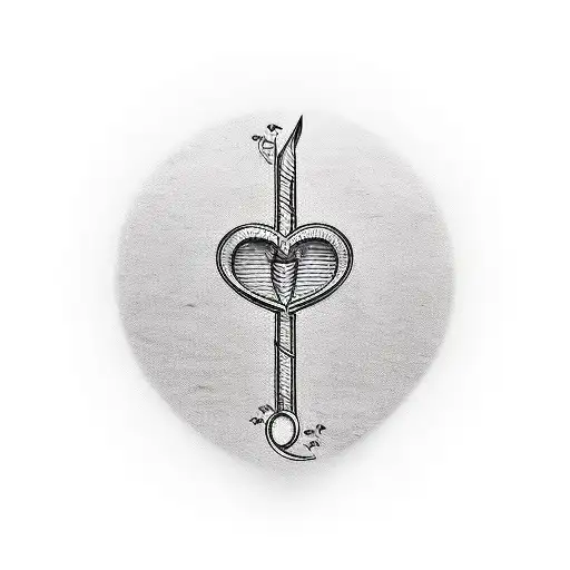 A minimalist tattoo of a fork and a musical note forming a heart shape tattoo design idea