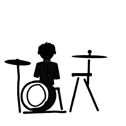 a boy and a dog sitting top of a drum set sketchup tattoo design idea